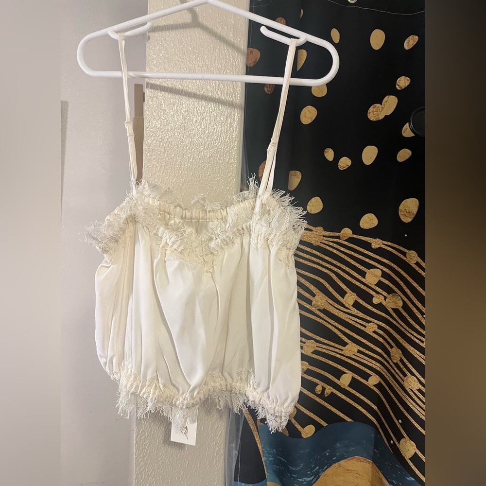 Blended Elegant Cream Fringed Women's Top